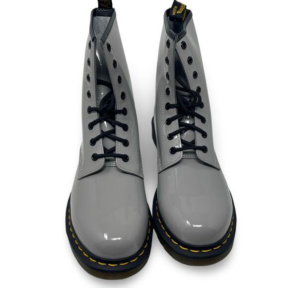 New Dr. Martens 1460 Women Patent Leather Lace Up Boots in Zink Grey sz 11 - Picture 2 of 7
